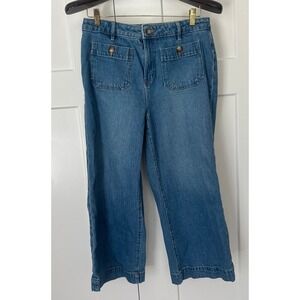 Loft The Palmer Wide Leg Jeans Womens 30/10 Medium Wash Blue Denim Patch Pockets